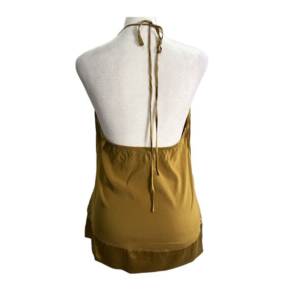 HALE BOB Women Silk Ruffle Halter Top Ties at Neck Satin Chiffon Sz M Gold 20-11 - Picture 2 of 9